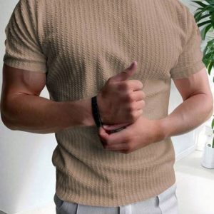 KAJARU Men Self Design Round Neck Polyester Brown T-Shirt