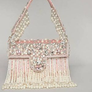 QAIDAFASHION Women Pink, White, Silver Handbag