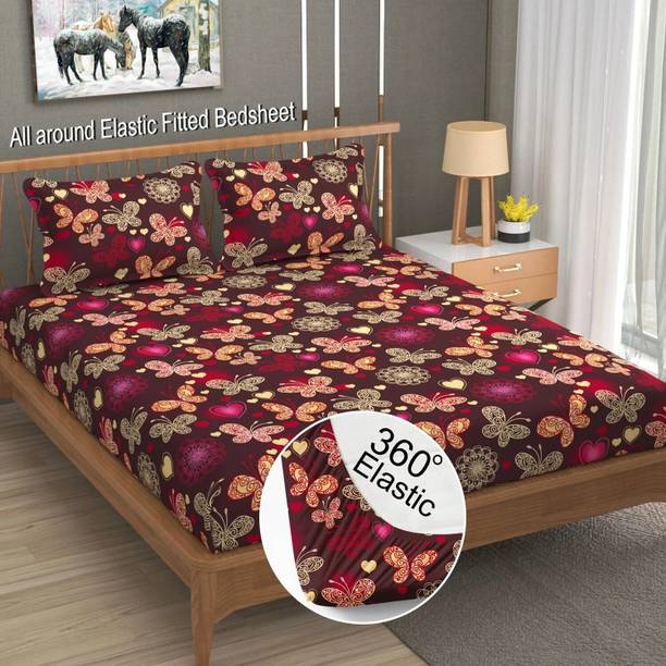 LA VERNE 144 TC Cotton Double Jaipuri Prints Fitted (El...