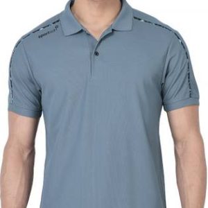 Sport Sun Men Solid Polo Neck Polyester Blue T-Shirt