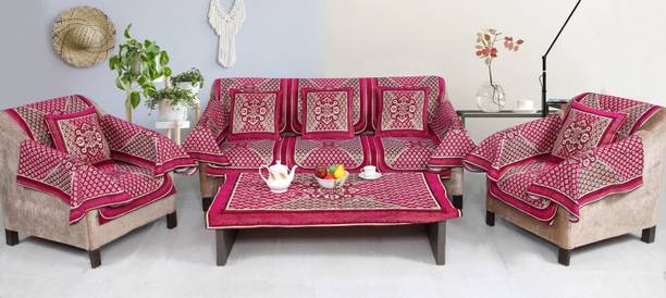 Nendle Velvet Embroidered 3+1+1 Seater Sofa Cover
