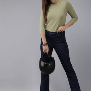 Roadster Women Solid Round Neck Pure Cotton Dark Green T-Shirt