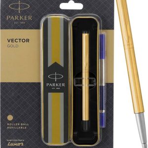 PARKER Vector Stainless Steel, Gold Trim Roller Ball Pe...