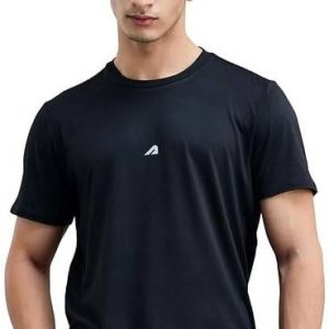 BOLDFIT Activewear Men Solid Round Neck Polycotton Black T-Shirt