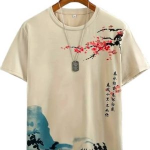 Aksaclothing Men Printed Round Neck Pure Cotton Brown T-Shirt