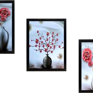 Mmory Set of - 03 Flower Art Painting With Photo Frame ...