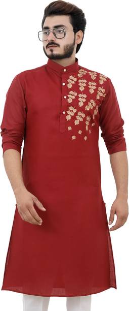 Tibra Collection Men Embroidered Cotton Blend Straight Kurta