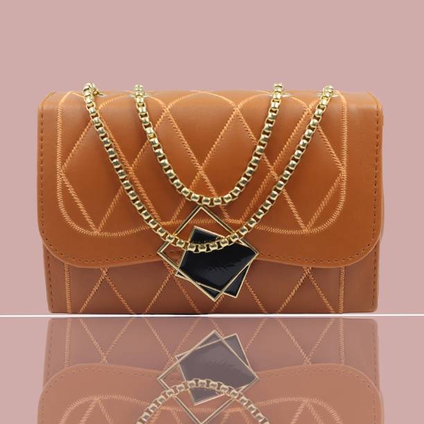 MST impex Tan Women Sling Bag Rectangle Fitting Chain Sling Bag F...