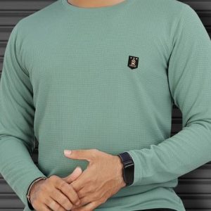 VeBNoR Men Solid Round Neck Polyester Light Green T-Shirt