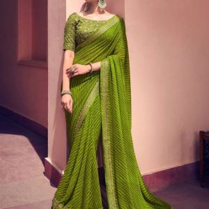 SIRIL Striped, Embellished Bandhani Georgette Saree