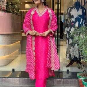LOOKMARK Women Silk Blend Kurta Pant Dupatta Set
