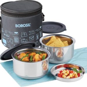 BOROSIL Carry Fresh Steel Lunchbox, 2pc Set (280ml Each...
