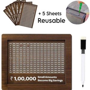 ZORIADA Wooden Money/Piggy Bank REUSABLE +5 SHEET, Mone...