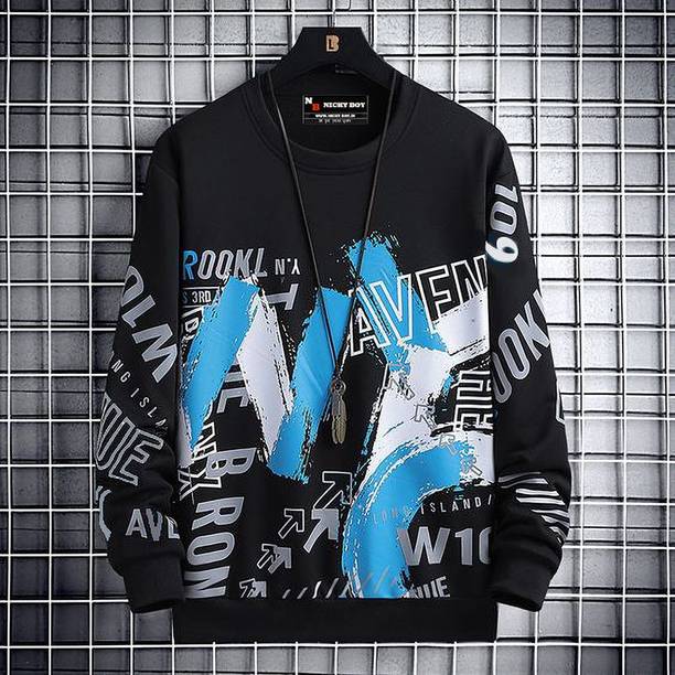 NB NICKY BOY Men Typography Round Neck Cotton Blend Black T-Shirt