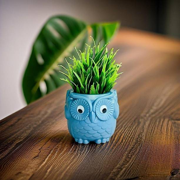 JJ Plastic Artificial Owl Pot with Fern for Home Decora...