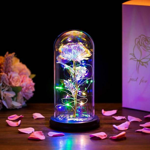 NIYAMKAAY Artificial Rose in Glass Dome, Rose Light Up ...