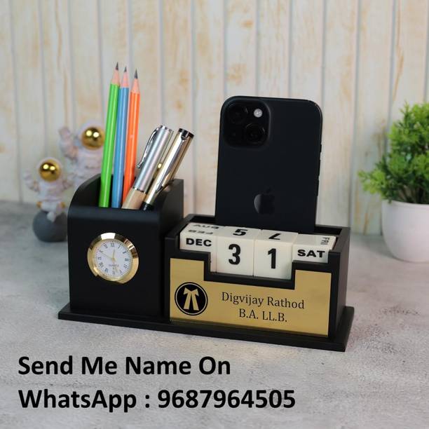 ASIMAGEMS 2 Compartments Custom Name Plate Pen Stand fo...