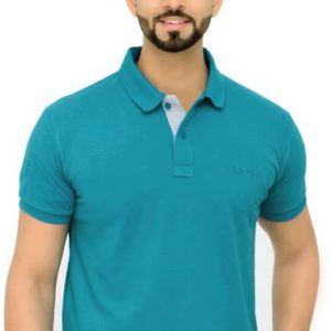 3BROS Men Solid Polo Neck Cotton Blend Green T-Shirt