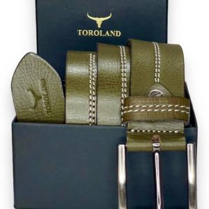 TOROLAND Men Casual Green Genuine Leather Belt