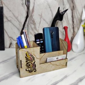Brothers Creation 3 Compartments Wooden Pen stand