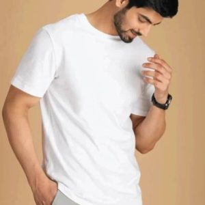Nilan Impex Men Solid Round Neck Cotton Blend White T-Shirt
