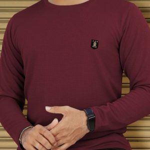 VeBNoR Men Solid Round Neck Polyester Maroon T-Shirt