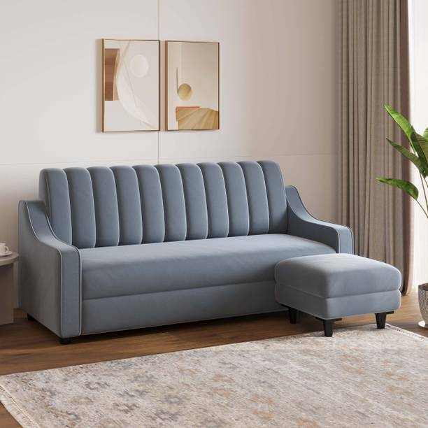 SunGrain Sleek Tufted Velvet 3 Seater Sofa with 1 Ottom...