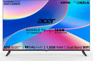 Acer I PRO Series 108 cm (43 inch) Full HD LED Smart Google TV with Android 14 (Black) | 16GB Storage ...
