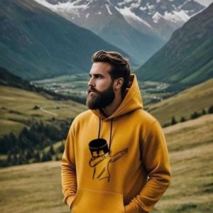 Ashkart Men Graphic Print Hooded Neck Yellow Sweater