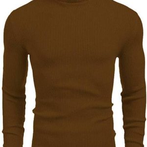 BELLO TOKO Men Woven Turtle Neck Brown Sweater