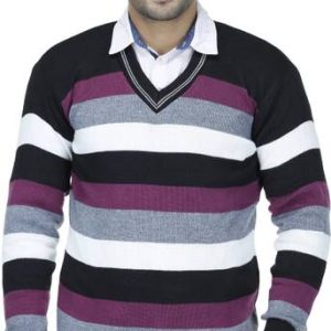 Blushh Collection Men Woven V Neck Multicolor Sweater