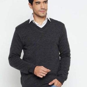 CANTABIL Men Solid V Neck Reversible Black Sweater