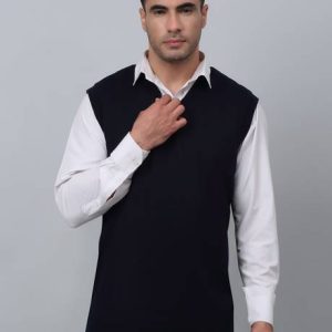 CANTABIL Men Solid V Neck Reversible Blue Sweater
