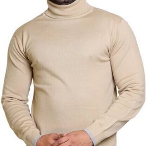 CAVARDI Men Solid High Neck Beige Sweater