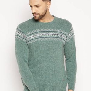 DUKE Men Self Design Round Neck Green Sweater