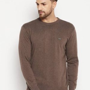 DUKE Men Solid Round Neck Brown Sweater