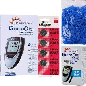 Dr. Morepen BG-03 with 25 strips (Free 4 battery cell a...