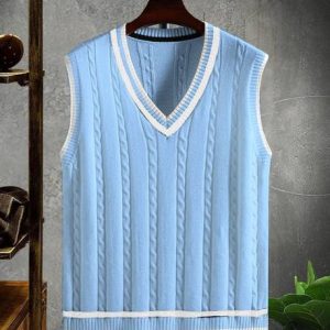 Eddicted Men Self Design V Neck Blue Sweater
