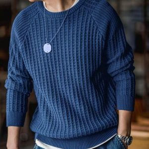 FREAKS Men Self Design Round Neck Blue Sweater