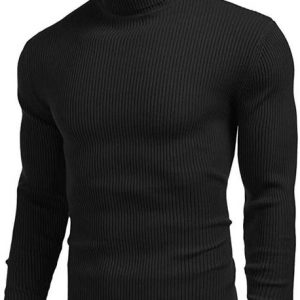 FREAKS Men Solid High Neck Black Sweater