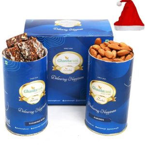Ghasitaram Gifts Christmas-Sugarfree Bites and Almond Cans Combo