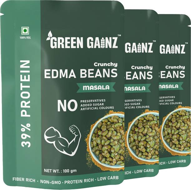 Green Gainz Roasted Edma Beans (Edamame) Masala Flavour | 100% Veg High Protein Snack
