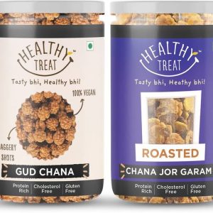 Healthy Treat Gur Chana and Roasted Chana JOR Garam Combo 400 gm ( Pack of 2 , Each 200 gm) | Oil-Free I Protein-Rich | Gluten Free | Vegan