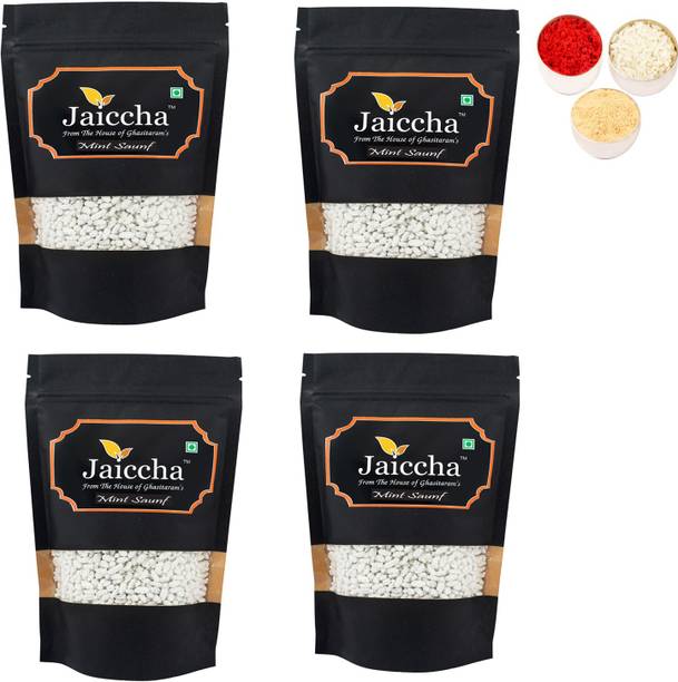 Jaiccha Bhaidooj Gifts-Pack of 4 Mint Saunf 200 gms in Black Paper Pouch Combo