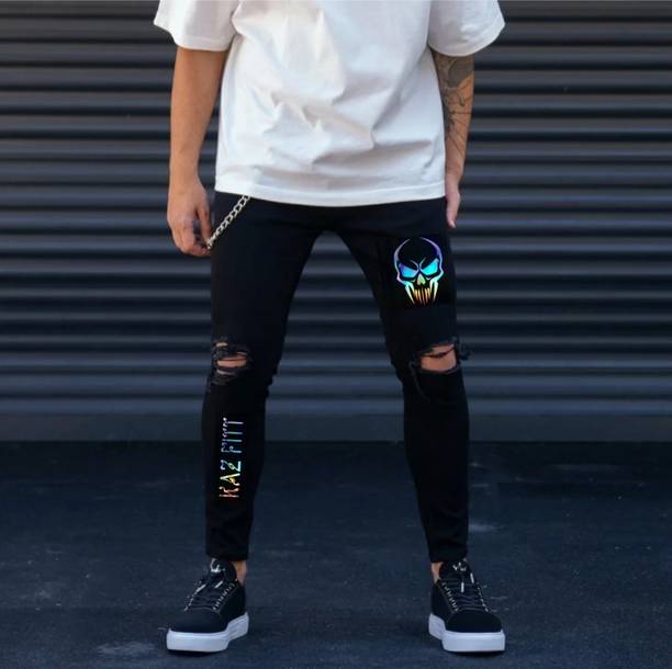 KAZAMAJEANS Men Skinny Mid Rise Black Jeans