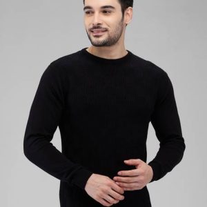 KILLER Men Solid Round Neck Black Sweater