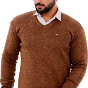 KLOVE Men Self Design V Neck Brown Sweater