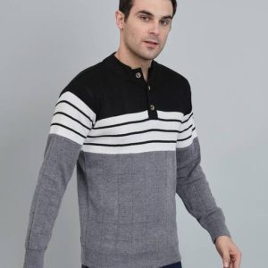 MORKEL Men Colorblock Mandarin Neck Multicolor Sweater