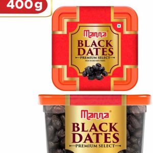 Manna Black Dates - 400g | Select Premium Organic Handpicked Dates| Khajoor | Khajur | Soft Dried Healthy Snack | Soft & Juicy texture | Zero Added Sugar & Preservatives | Rich in Iron, Fibre & Vitamins Dry Dates Dates