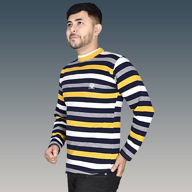 Marc Laurent Men Striped Round Neck Multicolor Sweater